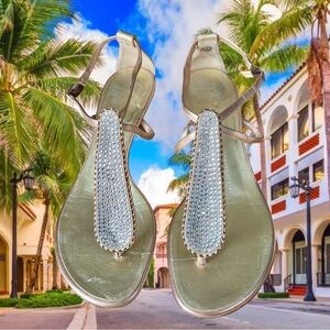 Elegant Giuseppe Zanotti Swarovski Crystal Sandals with Bronze Gold Size 37.5